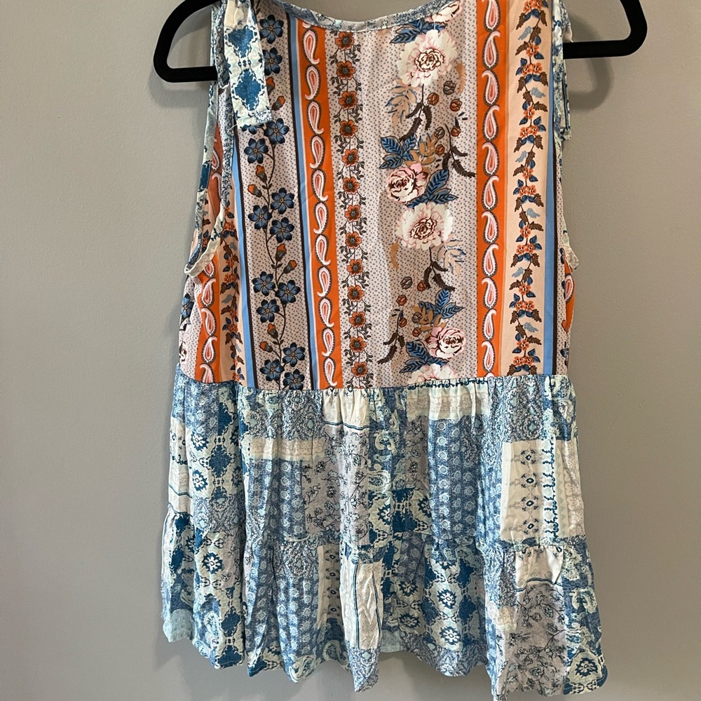 Bohemian Sleeveless babydoll paisley Top with Bow Details New medium - Picture 6 of 6